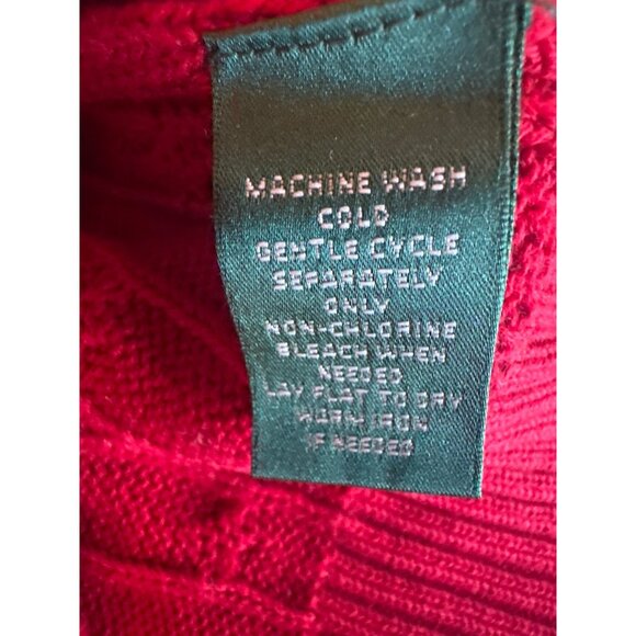 Ralph Lauren Red Cable Knit Cardigan Sweater Buckle Pockets M Equestrian - Picture 4 of 5